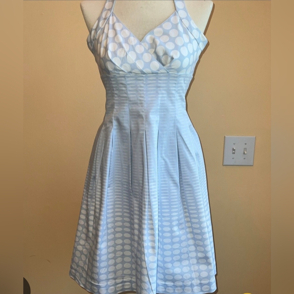 NWOT Calvin Klein Sky Blue Dress with White Dots Size 8p